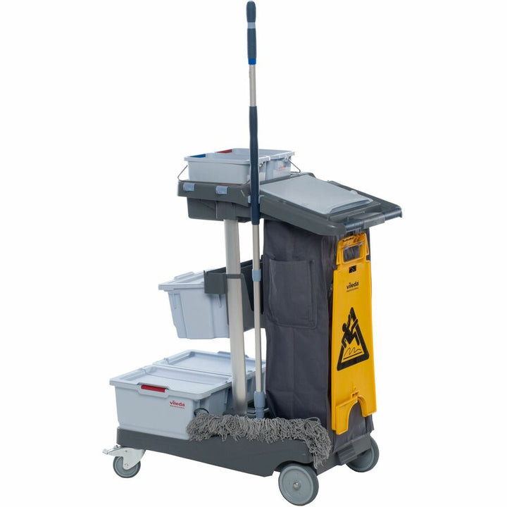 Image of Vileda Professional Cleaning Cart,w/Buckets/Shelf,36-1/5"x20-3/10"x44-3/10",GY