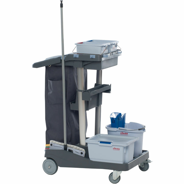 Image of Vileda Professional Cleaning Cart,w/Buckets/Shelf,36-1/5"x20-3/10"x44-3/10",GY