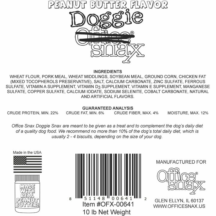 Image of Office Snax 641 Doggie Snax Biscuits, For Dog, Biscuits, Peanut Butter Flavor, 10 lb, 1 Carton