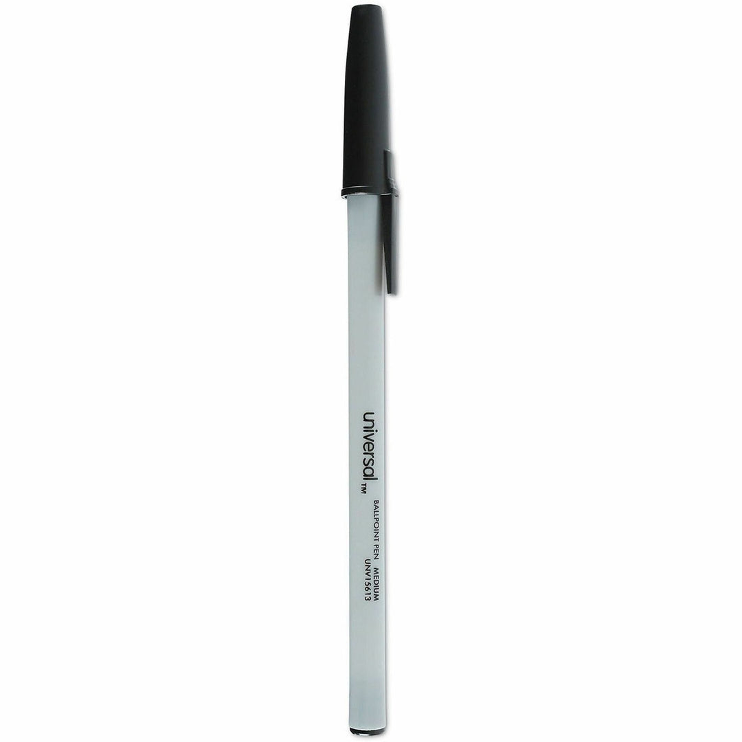 Image of Universal UNV15613 Ballpoint, 1 mm Medium, Conical Pen Point, Black Ink, Oil Based, Gray Stick, Black Barrel, Office, 60 / Pack