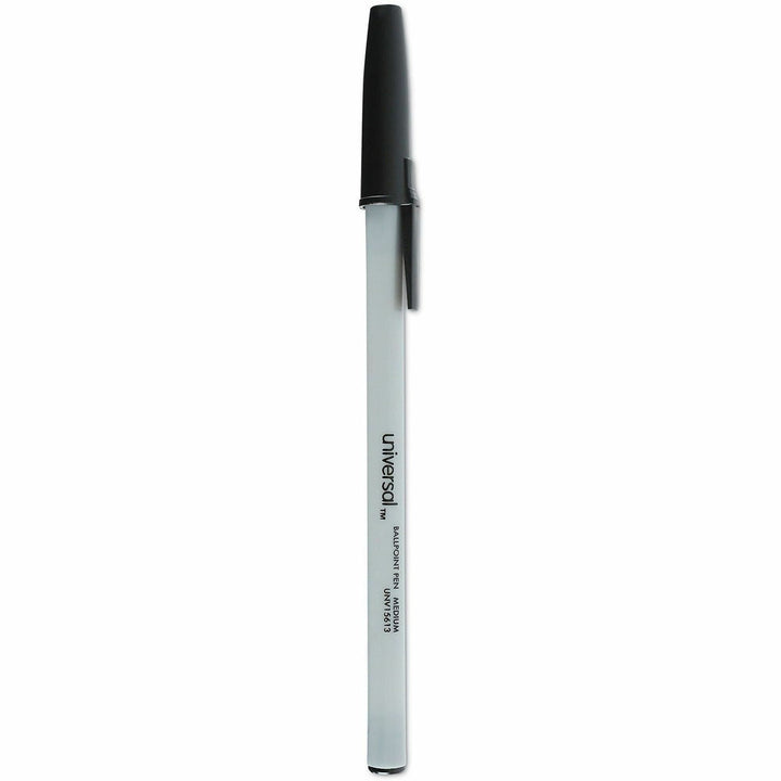 Image of Universal UNV15613 Ballpoint, 1 mm Medium, Conical Pen Point, Black Ink, Oil Based, Gray Stick, Black Barrel, Office, 60 / Pack