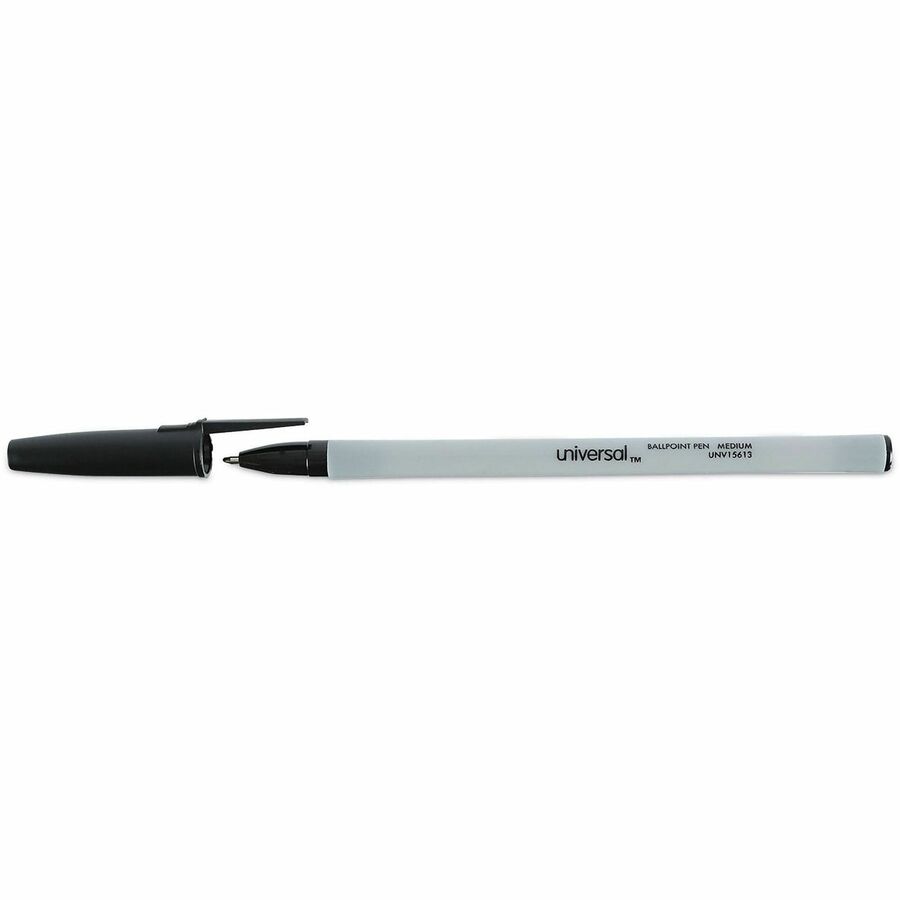 Image of Universal UNV15613 Ballpoint, 1 mm Medium, Conical Pen Point, Black Ink, Oil Based, Gray Stick, Black Barrel, Office, 60 / Pack
