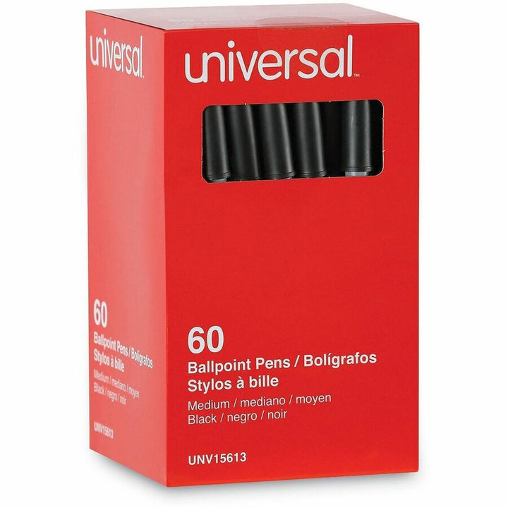 Image of Universal UNV15613 Ballpoint, 1 mm Medium, Conical Pen Point, Black Ink, Oil Based, Gray Stick, Black Barrel, Office, 60 / Pack