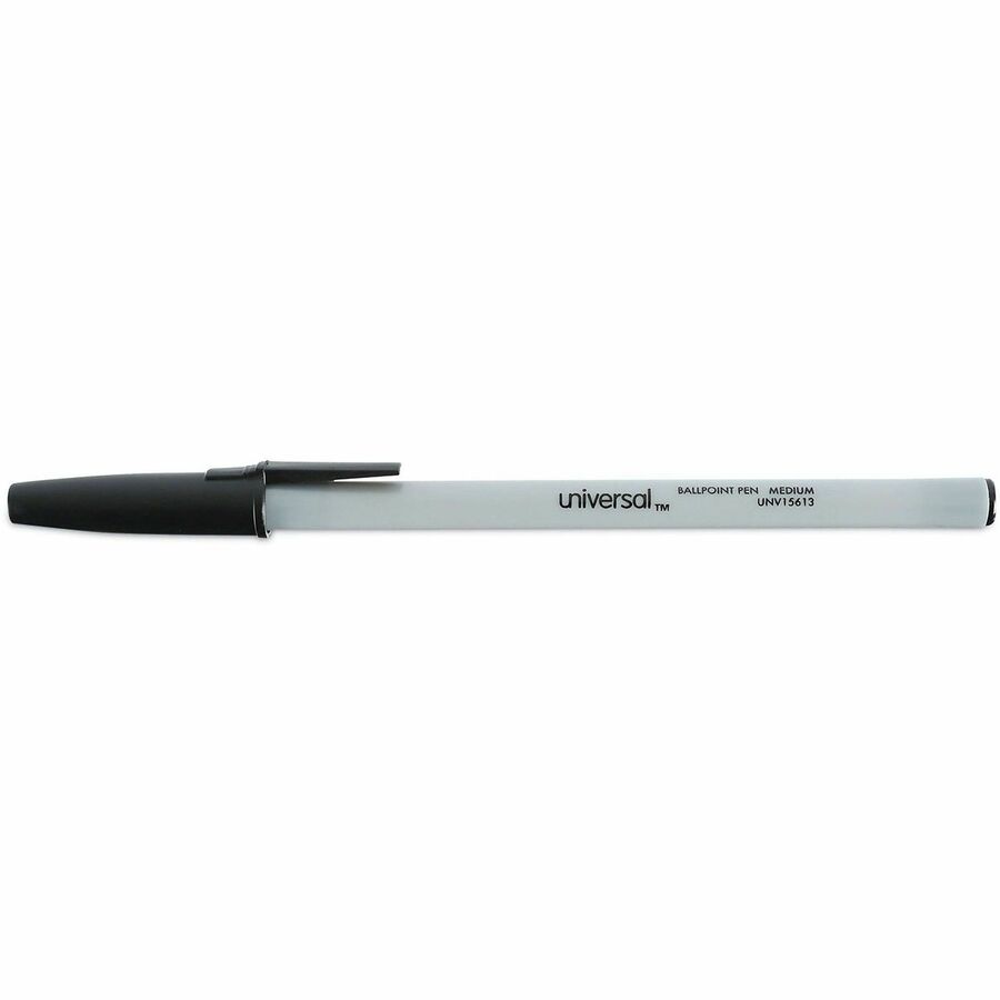Image of Universal UNV15613 Ballpoint, 1 mm Medium, Conical Pen Point, Black Ink, Oil Based, Gray Stick, Black Barrel, Office, 60 / Pack