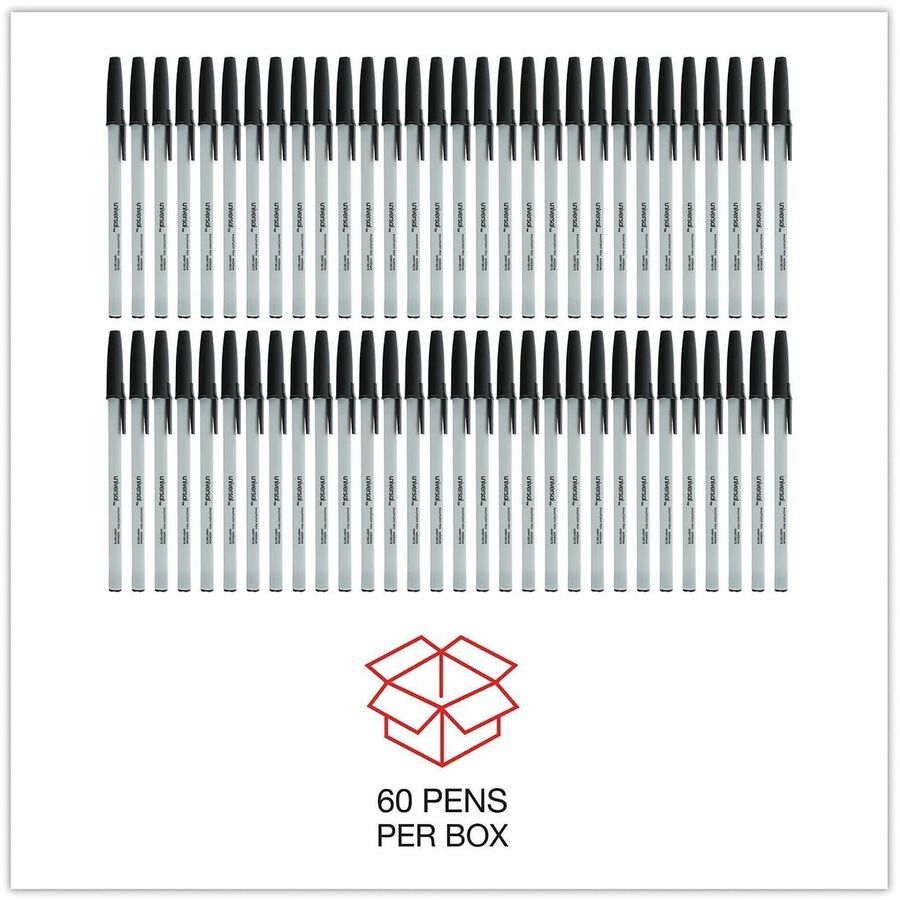 Image of Universal UNV15613 Ballpoint, 1 mm Medium, Conical Pen Point, Black Ink, Oil Based, Gray Stick, Black Barrel, Office, 60 / Pack
