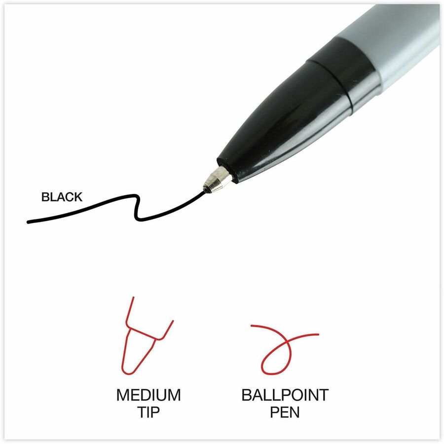 Image of Universal UNV15613 Ballpoint, 1 mm Medium, Conical Pen Point, Black Ink, Oil Based, Gray Stick, Black Barrel, Office, 60 / Pack