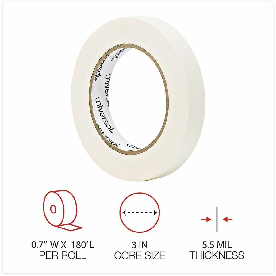 Image of Universal UNV51334 Removable General-Purpose Masking Tape, 3" Core, 18 mm x 54.8 m, Beige, 6/Pack