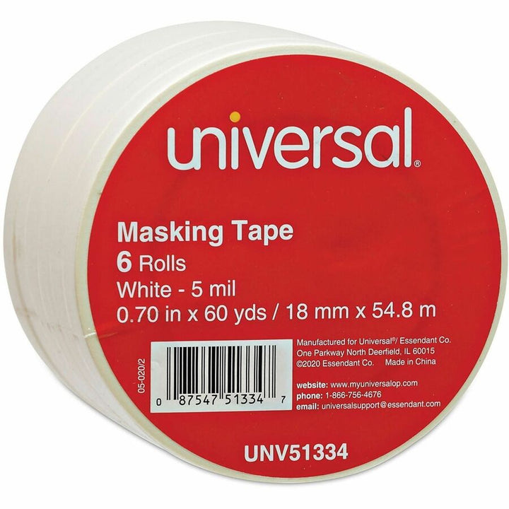Image of Universal UNV51334 Removable General-Purpose Masking Tape, 3" Core, 18 mm x 54.8 m, Beige, 6/Pack