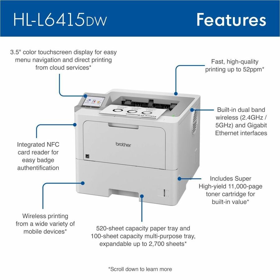 Image of Brother HL-L6415DW Enterprise Monochrome Laser Printer