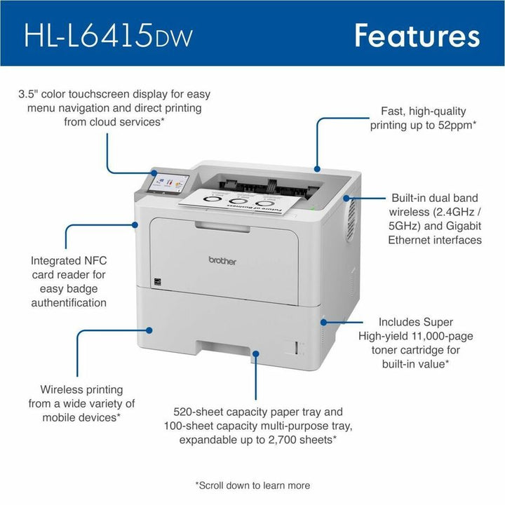 Image of Brother HL-L6415DW Enterprise Monochrome Laser Printer