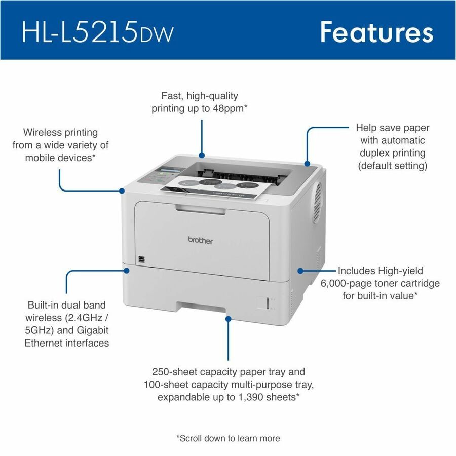 Image of Brother HL-L5215DW Business Monochrome Laser Printer