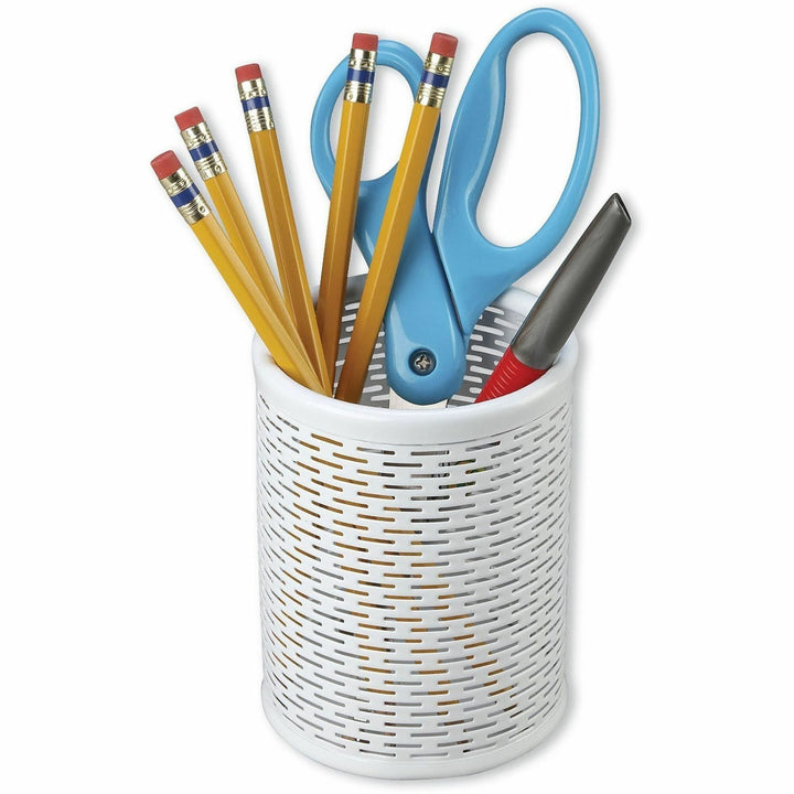 Image of Artistic® Urban Collection Punched Metal Pencil Cup, 3.5" Diameter x 4.5"h, White
