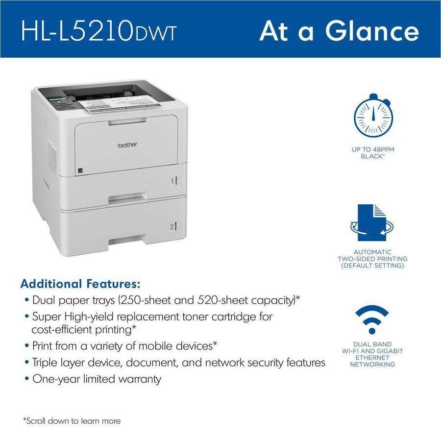 Image of Brother HL-L5210DWT Business Monochrome Laser Printer