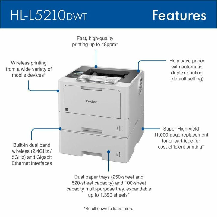 Image of Brother HL-L5210DWT Business Monochrome Laser Printer