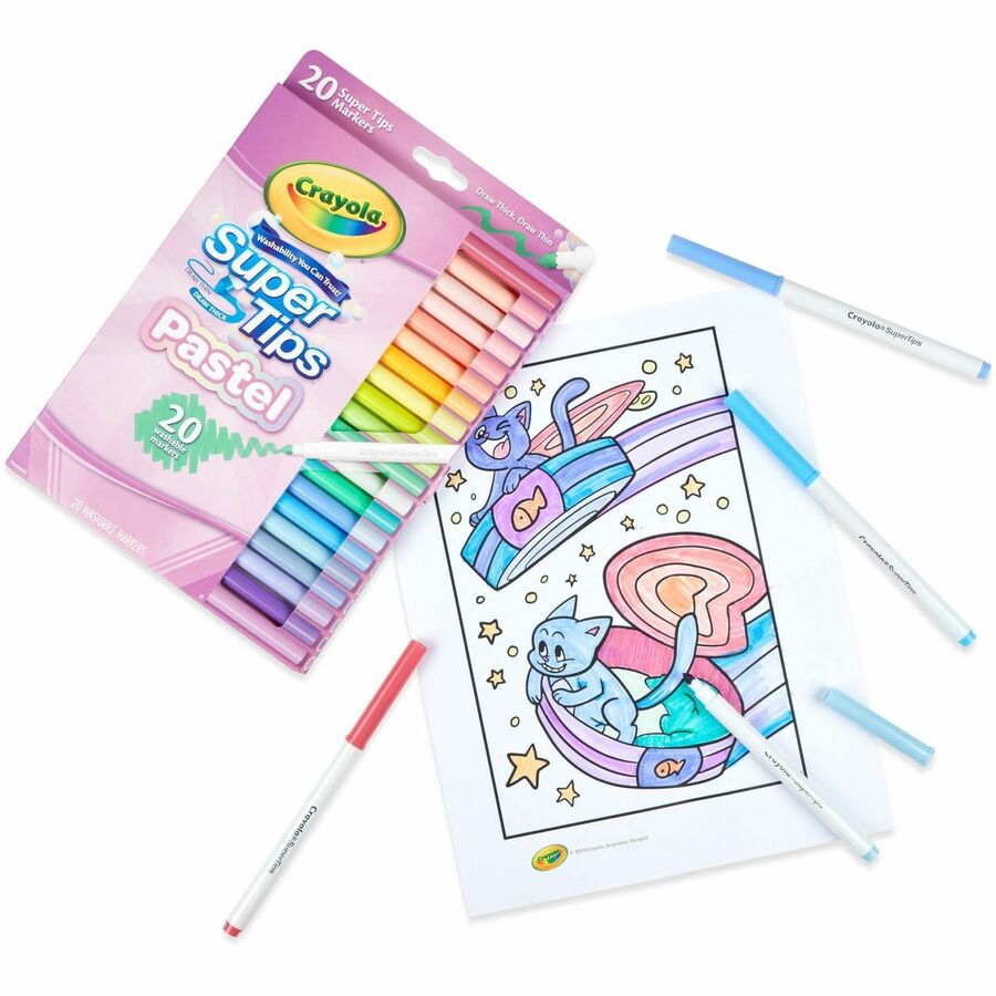 Image of Crayola® Markers, Super Tips, Washable, 20/PK, Assorted Pastels