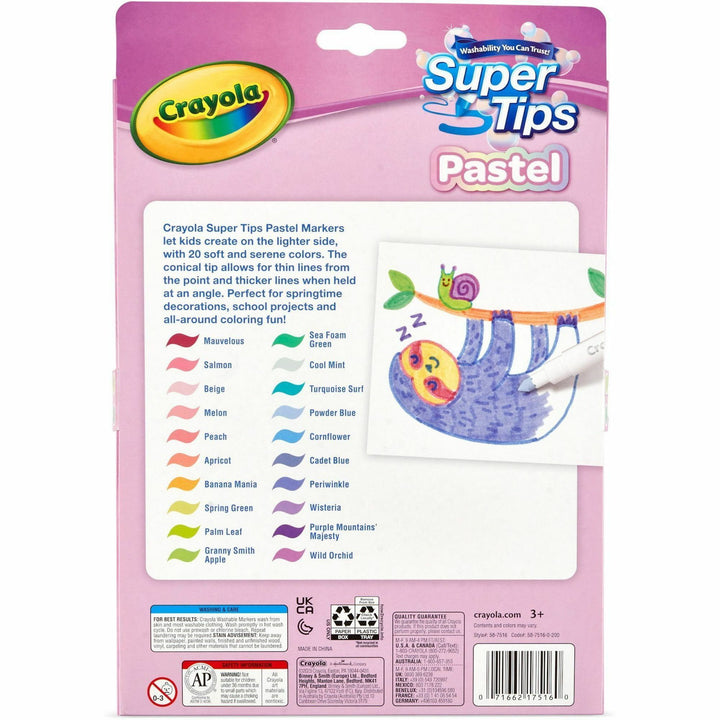 Image of Crayola® Markers, Super Tips, Washable, 20/PK, Assorted Pastels