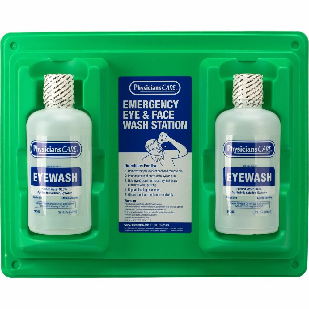 Image of First Aid Only Eyewash Station,Wall-Mount,Twin Bottles,32 oz,CL