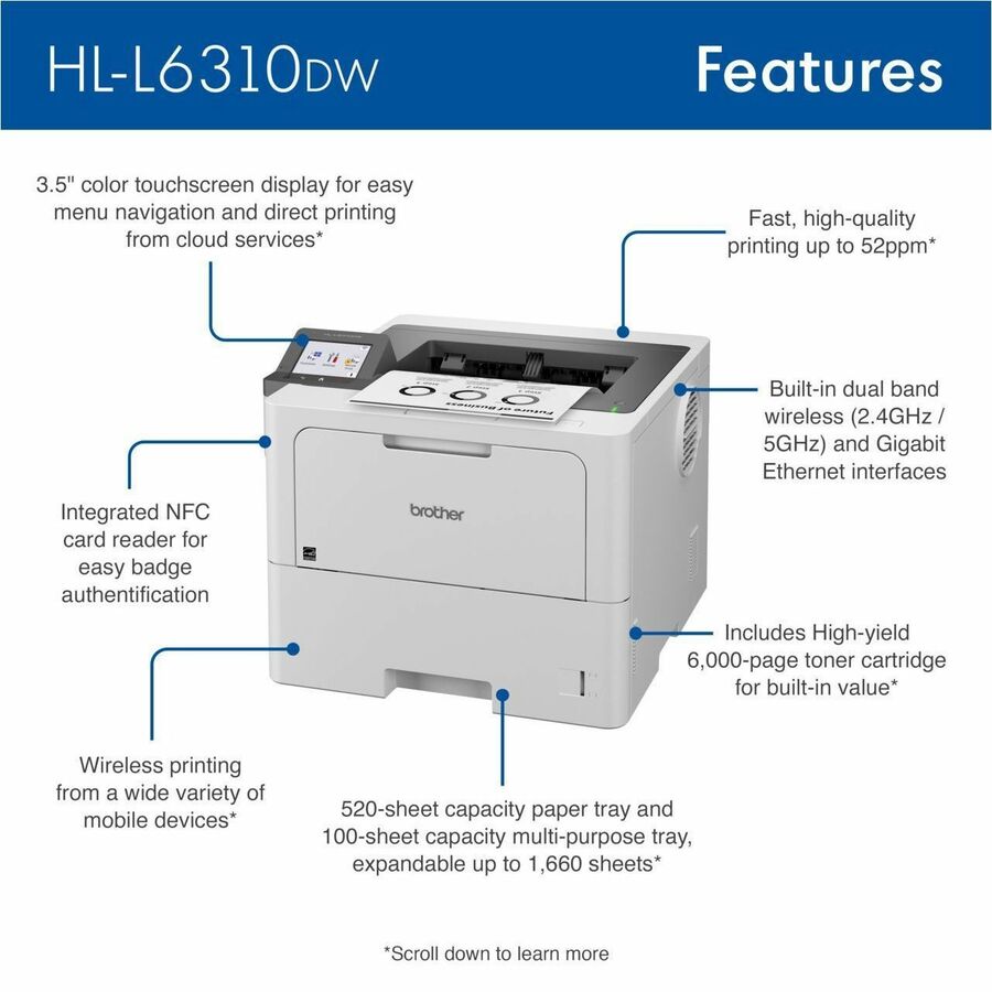 Image of Brother HL-L6310DW Enterprise Monochrome Laser Printer
