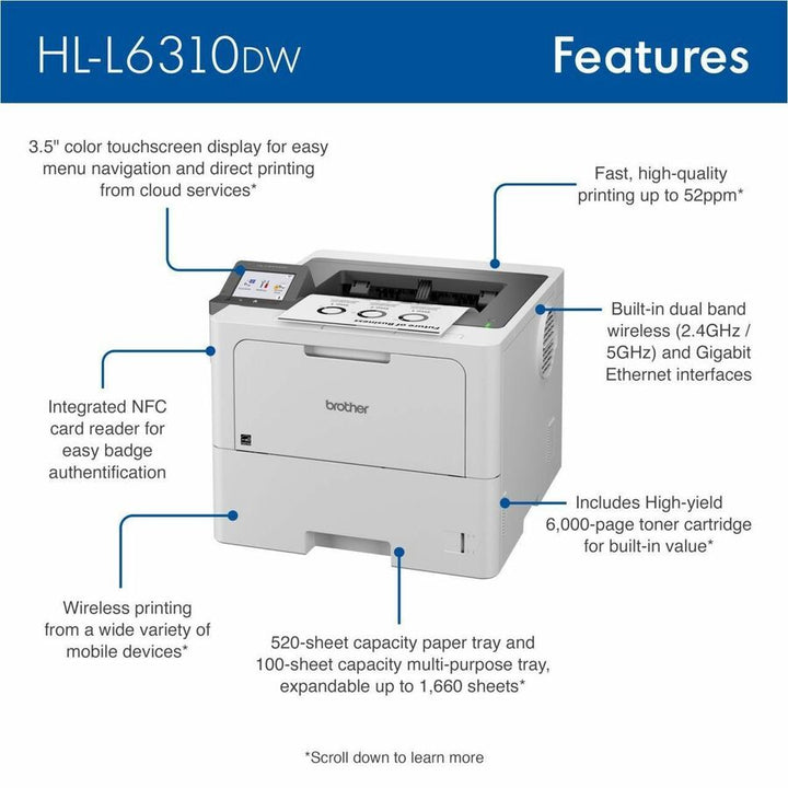 Image of Brother HL-L6310DW Enterprise Monochrome Laser Printer