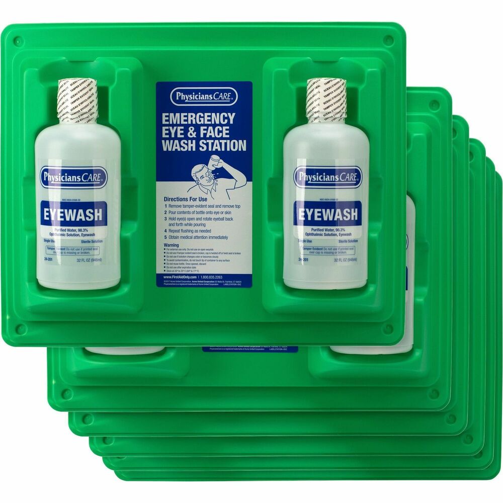 Image of First Aid Only Eyewash Station,Wall-Mount,Twin Bottles,32 oz,6/CT,CL