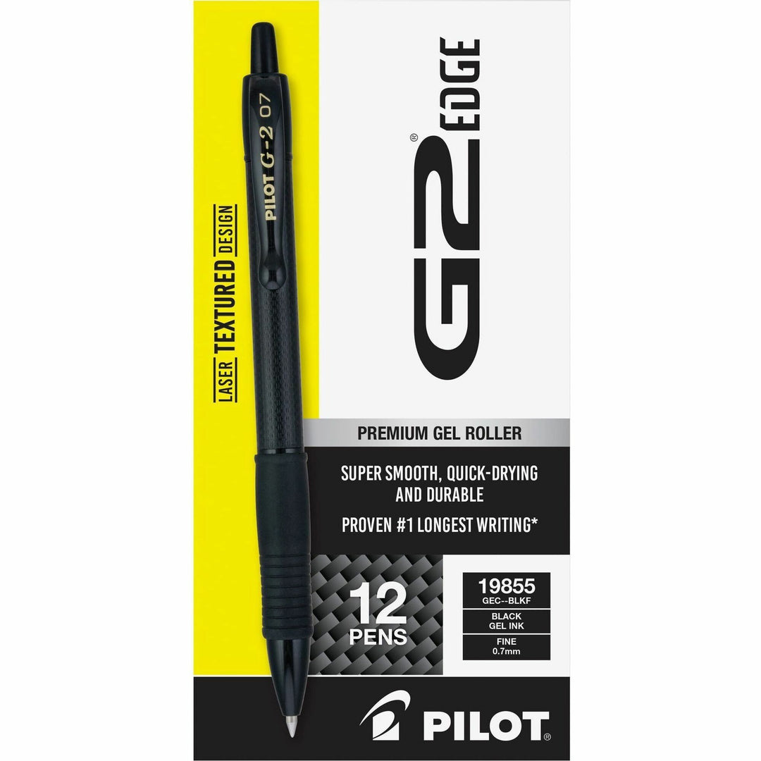 Image of Pilot® G2 Edge Premium Gel Pen, Retractable, Fine 0.7 mm, Black Ink, Black Barrel, Dozen