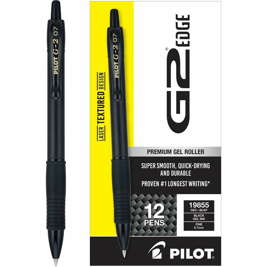 Image of Pilot® G2 Edge Premium Gel Pen, Retractable, Fine 0.7 mm, Black Ink, Black Barrel, Dozen