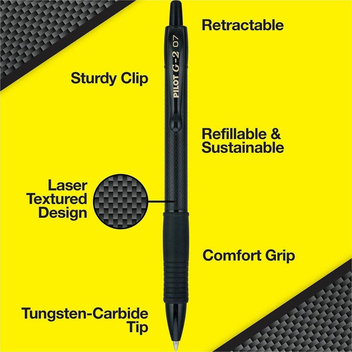 Image of Pilot® G2 Edge Premium Gel Pen, Retractable, Fine 0.7 mm, Black Ink, Black Barrel, Dozen