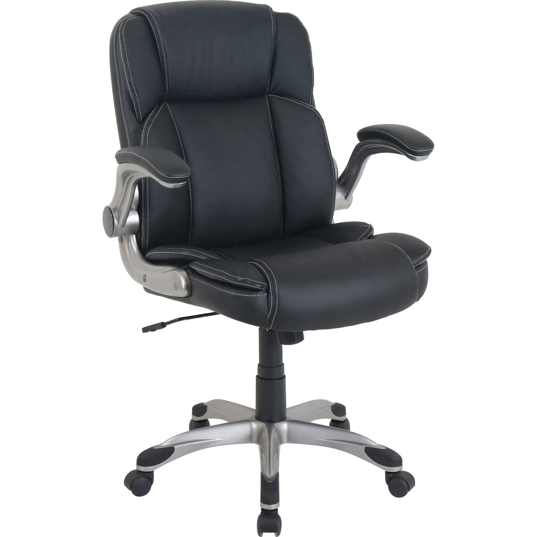 Image of NuSparc CH101LABK Leather Rolling Chair, Mid Back, 5-star Base, Black, Bonded Leather, Armrest, 1 Each