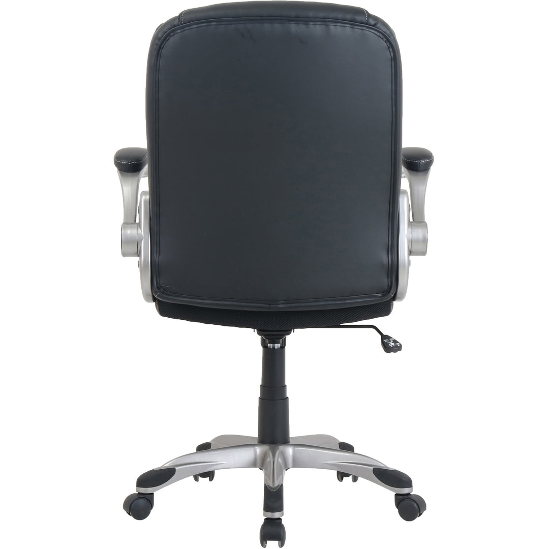 Image of NuSparc CH101LABK Leather Rolling Chair, Mid Back, 5-star Base, Black, Bonded Leather, Armrest, 1 Each