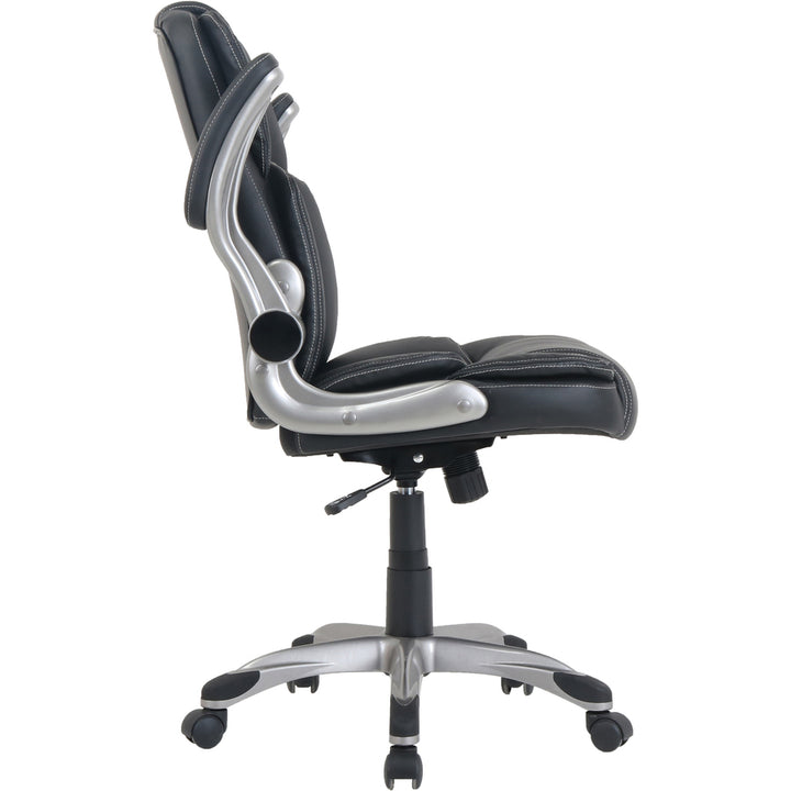 Image of NuSparc CH101LABK Leather Rolling Chair, Mid Back, 5-star Base, Black, Bonded Leather, Armrest, 1 Each