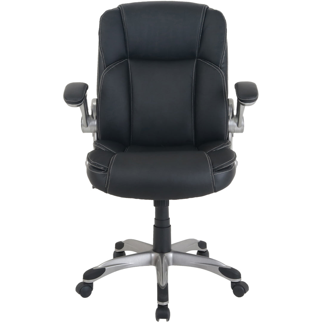 Image of NuSparc CH101LABK Leather Rolling Chair, Mid Back, 5-star Base, Black, Bonded Leather, Armrest, 1 Each