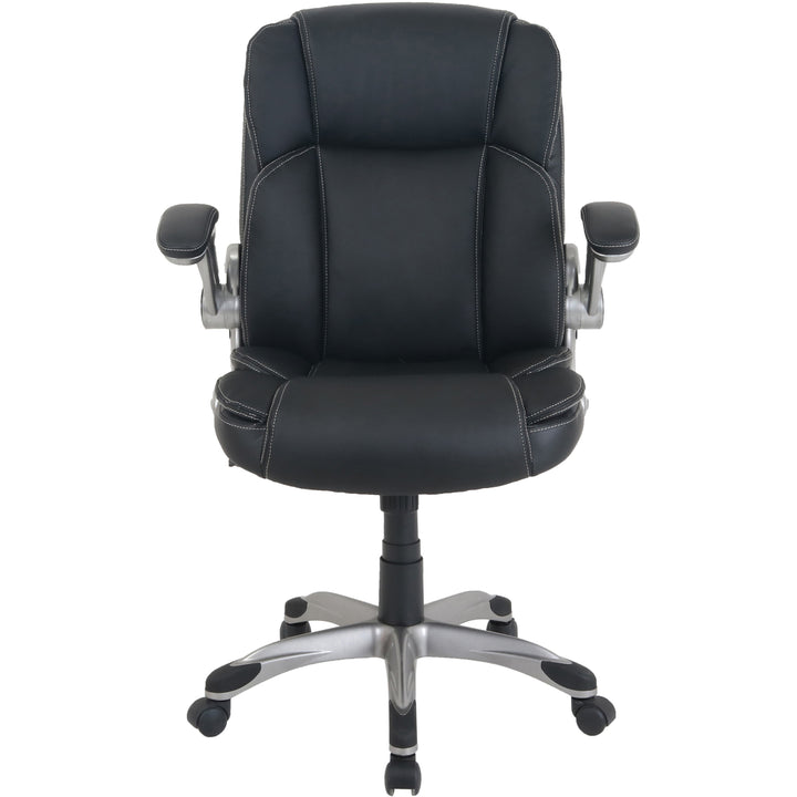 Image of NuSparc CH101LABK Leather Rolling Chair, Mid Back, 5-star Base, Black, Bonded Leather, Armrest, 1 Each