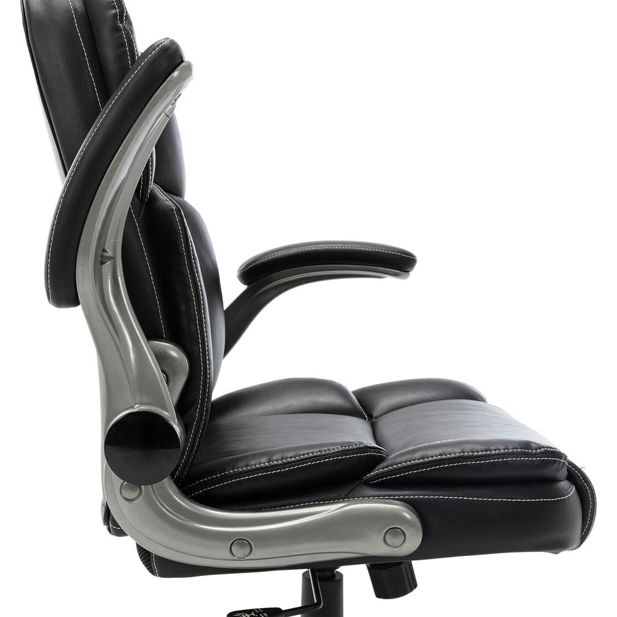 Image of NuSparc CH101LABK Leather Rolling Chair, Mid Back, 5-star Base, Black, Bonded Leather, Armrest, 1 Each
