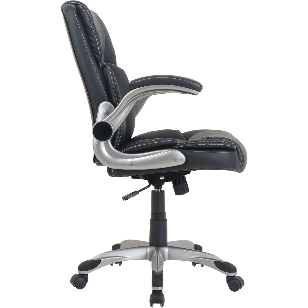 Image of NuSparc CH101LABK Leather Rolling Chair, Mid Back, 5-star Base, Black, Bonded Leather, Armrest, 1 Each