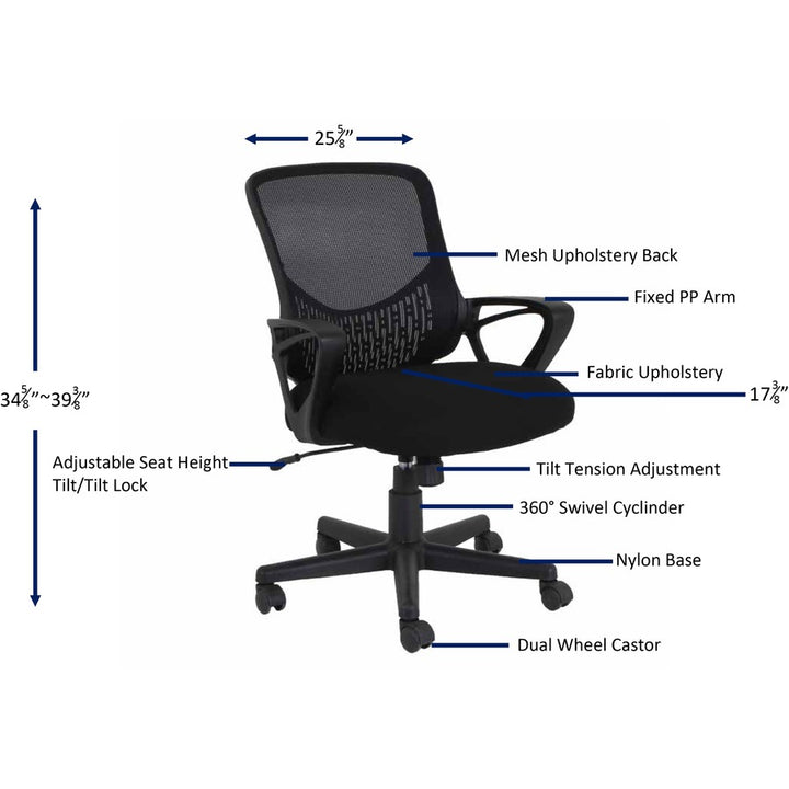Image of Nusparc Task Chair, Mesh Back, 25"x25-7/8"x39-1/2", Black