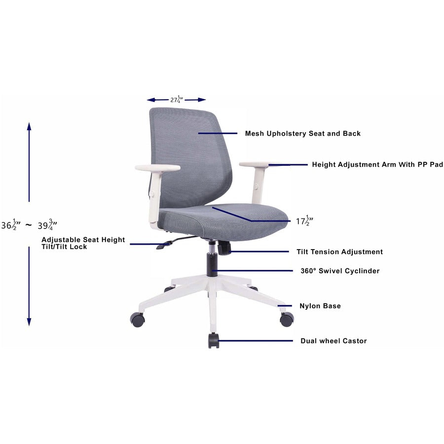 Image of Nusparc Mid-Back Task Chair,27-1/4"x17-1/2"x36-1/2-39-3/4",Gray