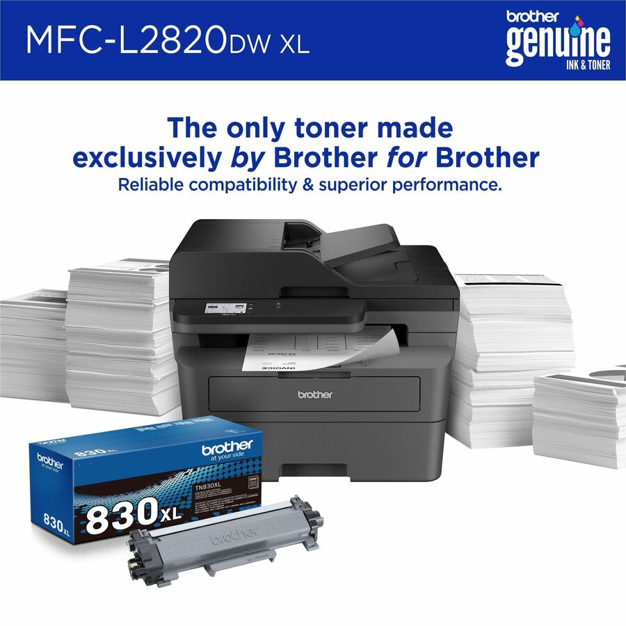 Image of Brother Printer,Scan/Copy/Fax,w/Toner,16-1/10"x15-7/10"x12-1/2",GY