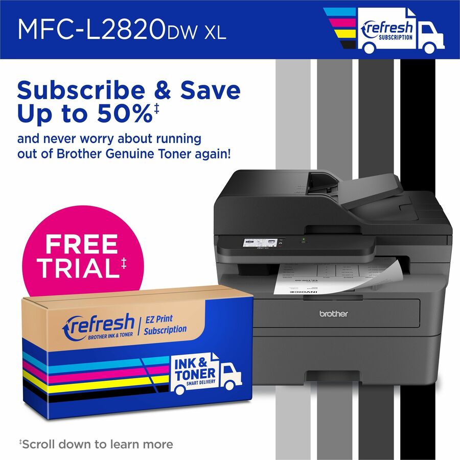 Image of Brother Printer,Scan/Copy/Fax,w/Toner,16-1/10"x15-7/10"x12-1/2",GY