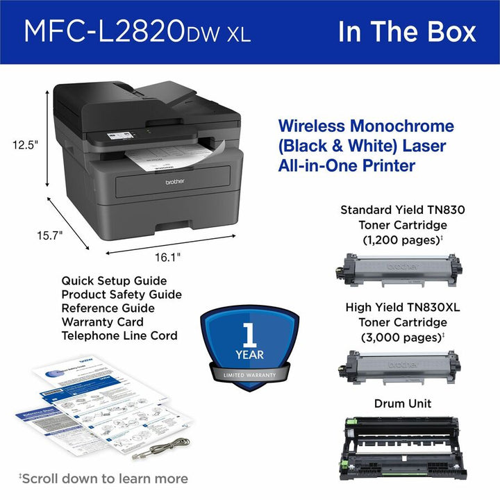 Image of Brother MFC-L2820DWXL Laser Multifunction Printer