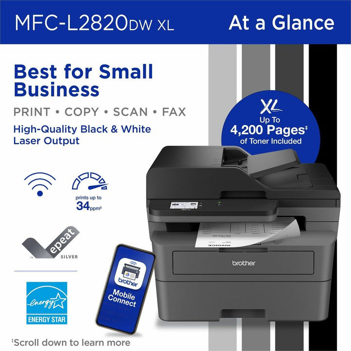 Image of Brother MFC-L2820DWXL Laser Multifunction Printer