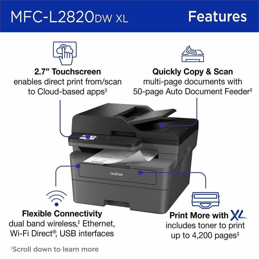 Image of Brother MFC-L2820DWXL Laser Multifunction Printer