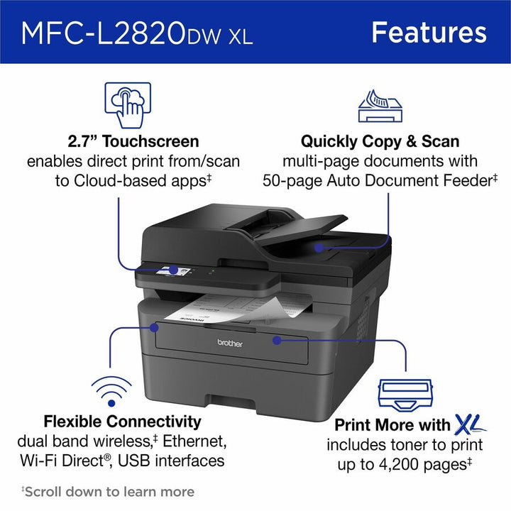Image of Brother MFC-L2820DWXL Laser Multifunction Printer