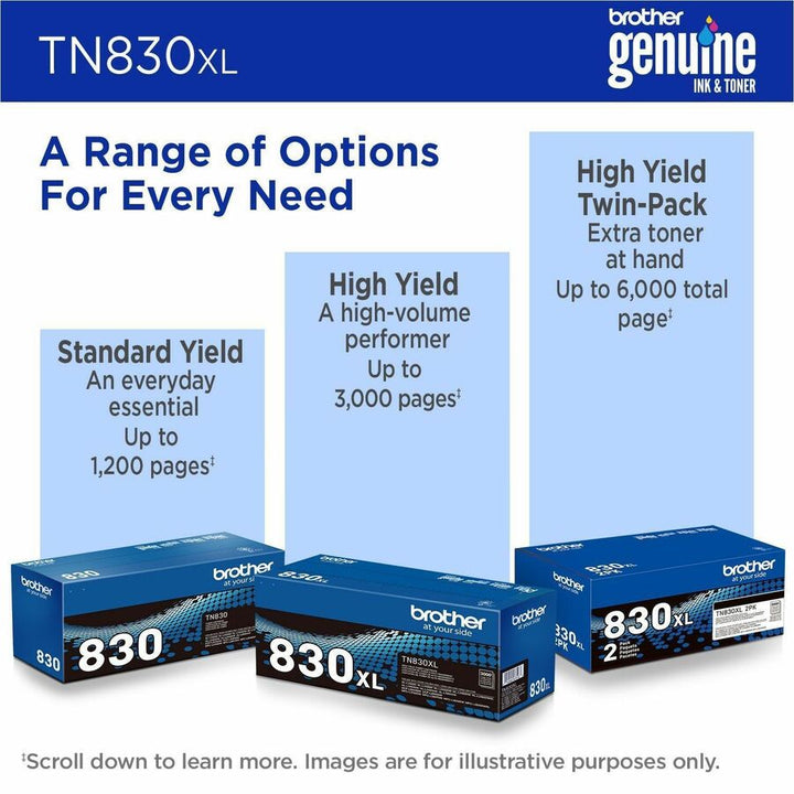 Image of Brother TN830XL High Yield Black Toner Cartridge, 3000 Pages, 1 Each