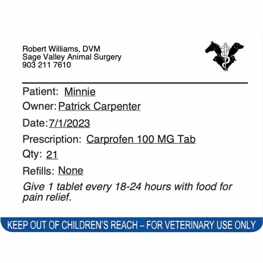 Image of Dymo 2187328 LabelWriter Veterinary Labels, x 2 3/4" W x 2 1/8" Length, Roll, Direct Thermal, White, 400 / Roll, 6 / Box