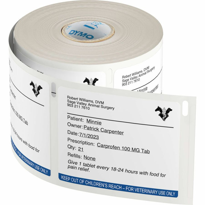 Image of Dymo 2187328 LabelWriter Veterinary Labels, x 2 3/4" W x 2 1/8" Length, Roll, Direct Thermal, White, 400 / Roll, 6 / Box