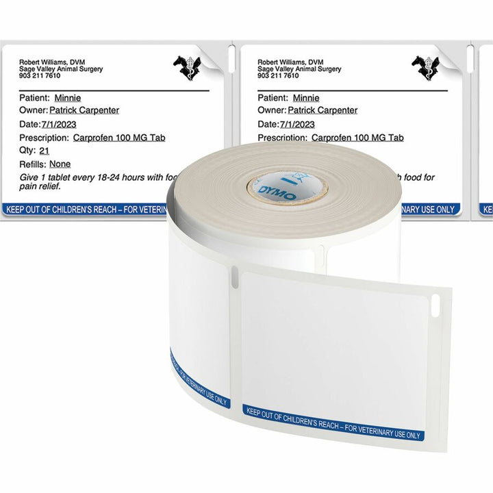 Image of Dymo 2187328 LabelWriter Veterinary Labels, x 2 3/4" W x 2 1/8" Length, Roll, Direct Thermal, White, 400 / Roll, 6 / Box