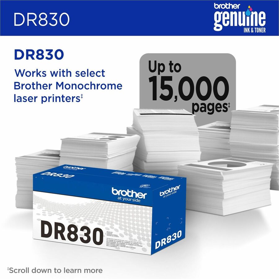 Image of Brother DR830 Drum Unit, Laser Print Technology, 15000 Pages, Black, 1 Each