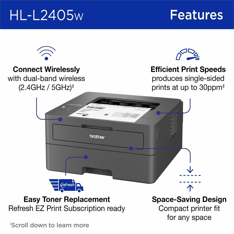 Image of Brother Wireless HL-L2405W Compact Monochrome Laser Printer