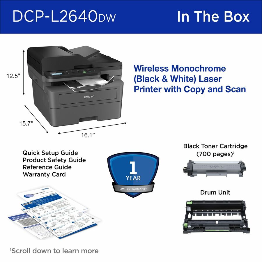 Image of Brother Wireless DCP-L2640DW Compact Monochrome Multi-Function Laser Printer