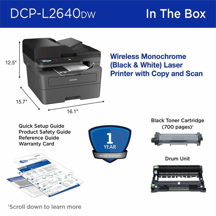Image of Brother Wireless DCP-L2640DW Compact Monochrome Multi-Function Laser Printer